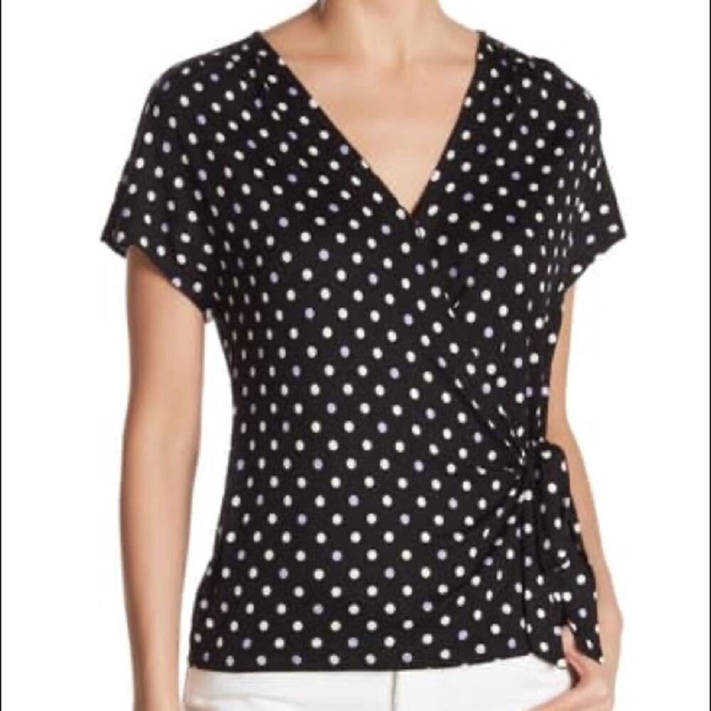 14th & Union Shirred Wrap Polka Dot T-Shirt Size Large